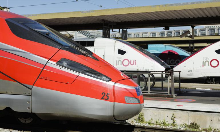 Visuel de TGV INOUI et de OUIGO dans une gare