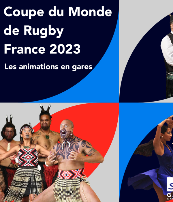 Coupe du monde de rugby 2023. Illustration des animations en gare