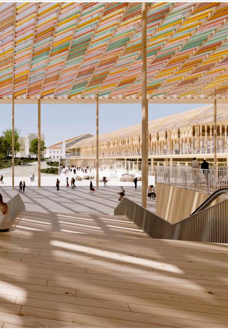 Représentation d&#039;architecte du cheminement gare historique - Halles Saint-Charles